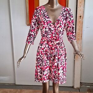 Women's stretch knit polka dot print wrap dress